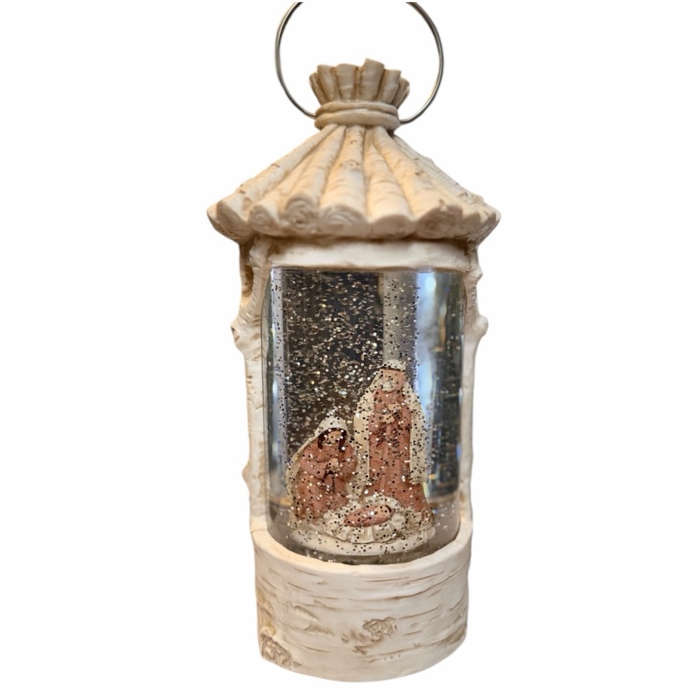 NWT Lighted Nativity Glitter Lantern LED Snow Globe Effect Battery Operated